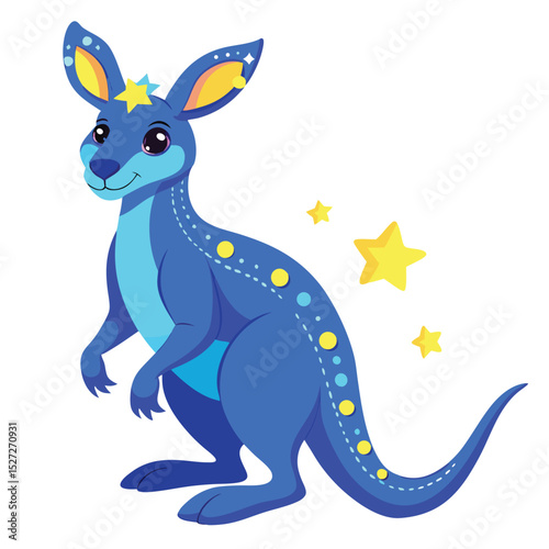 Starry Night Kangaroo Cute Blue Marsupial Illustration