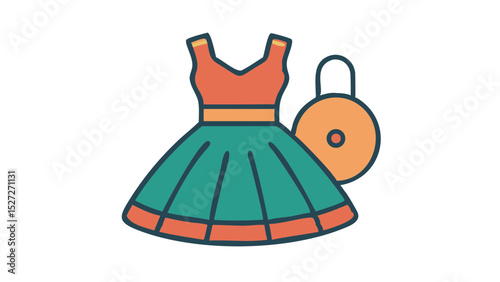 Sleeveless dress short skirt cute icon colorful flat style transparent background