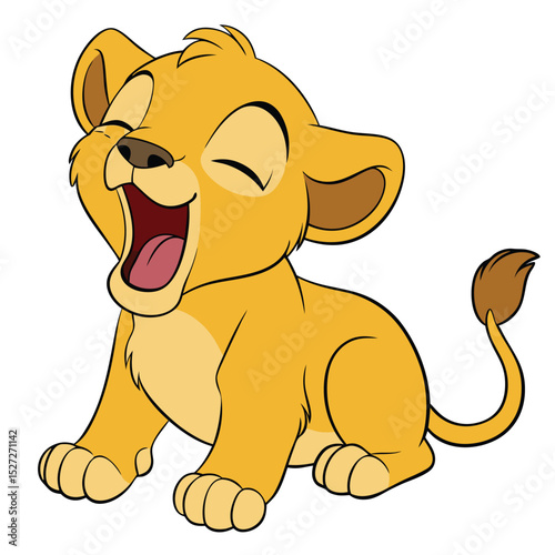 Adorable Yawning Lion Cub Cartoon