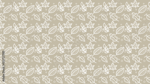 seamless leaves pattern with minimalist line art style and pale color white color on pale brown.