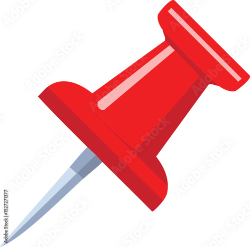 Vector Illustration of a Vibrant Red Pushpin with Glossy Head and Metallic Point, Isolated on White Background in a Clean Minimalist Style

