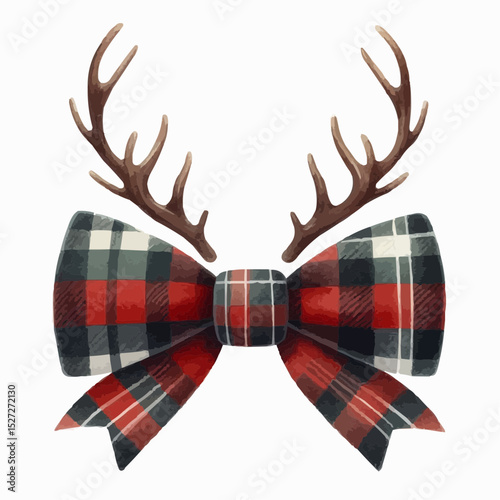 Plaid bow tie ribbon with antlers 