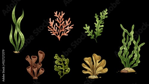 Various seaweeds swaying looping animation with Alpha Channel