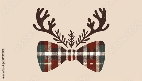 Plaid bow tie ribbon with antlers 