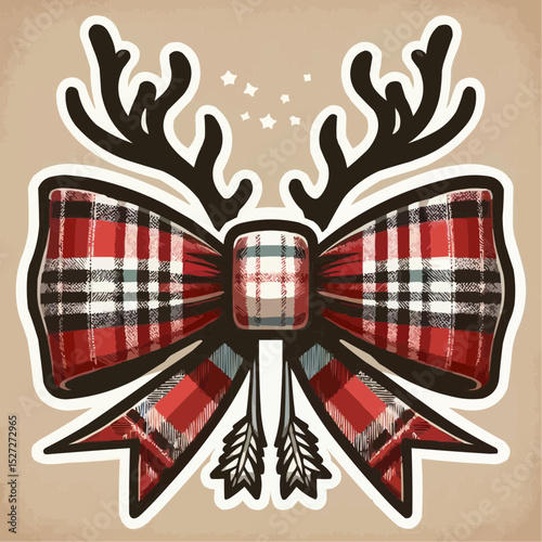 Plaid bow tie ribbon with antlers 