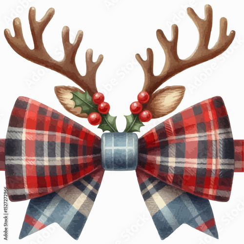 red christmas bow tie ribbon with antlers 