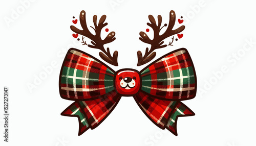  Plaid ribbon with bow and antlers 