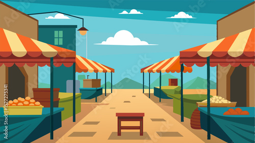 A oncebustling market now empty its vendors unable to source any food to sell.. Vector illustration