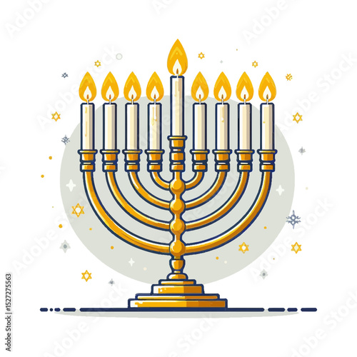 A menorah with all nine candles lit, emitting a warm glow. Useful for websites or blogs about Hanukkah, Judaism, holidays, or traditions.