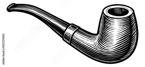 Detailed Engraving Style Illustration of a Smoking Pipe on White Background