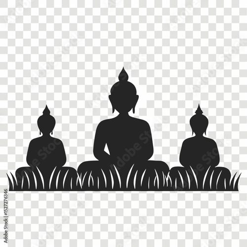 Three buddha silhouettes meditating in grass