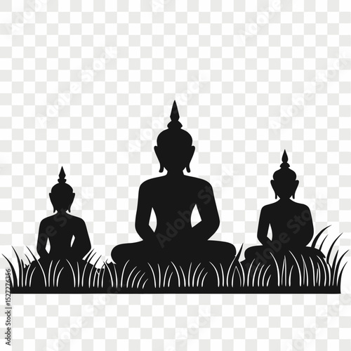 Three buddha silhouettes in grass