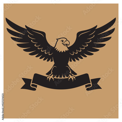 Black and brown vintage emblem of an american bald eagle spreading its wings