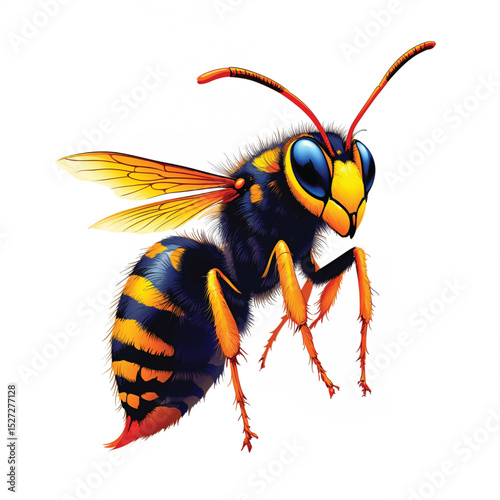 Wasp and bee and flower cartoon vector illustration isolated