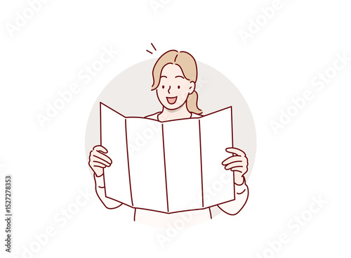 Woman Holding a Blank Sheet of Paper. Hand drawn style vector design illustrations.