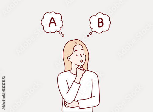 Woman Choosing Between Option A and B. Hand drawn style vector design illustrations.