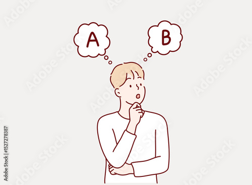 A man who chooses A or B.Hand drawn style vector design illustrations.