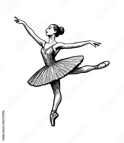 Elegant Ballerina in Classic Pose with Graceful Arm Extension Engrave Style