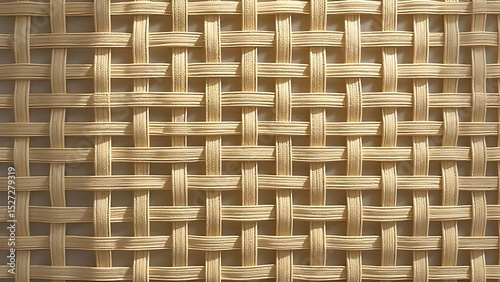 Close-up view of a beige woven rattan texture captured under high contrast lighting. The intricate pattern and shadows emphasize its natural fiber structure and handcrafted appearance