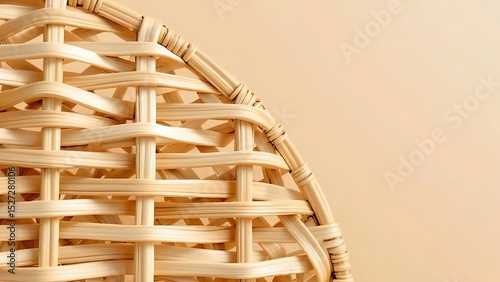 Close-up view of a beige woven rattan texture captured under high contrast lighting. The intricate pattern and shadows emphasize its natural fiber structure and handcrafted appearance