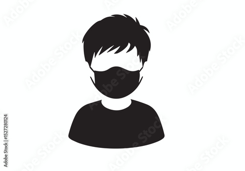Boy Wearing a Protective Face Mask Simple Black Silhouette