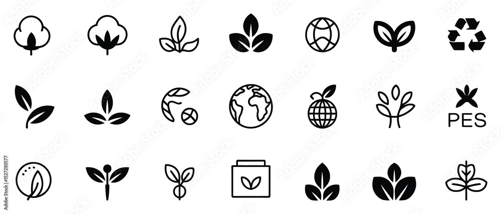 Obraz premium Textile Material Icons – Cotton, Wool, Silk & More (Glyph Style)