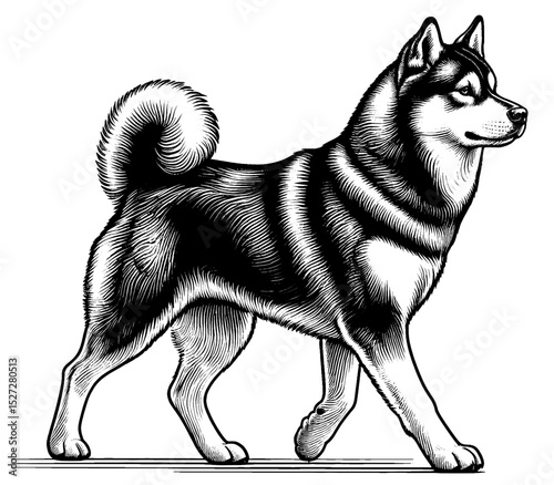 Hand drawn cute Tamaskan in full-body, vector sketch isolated on white background, SVG vector	
