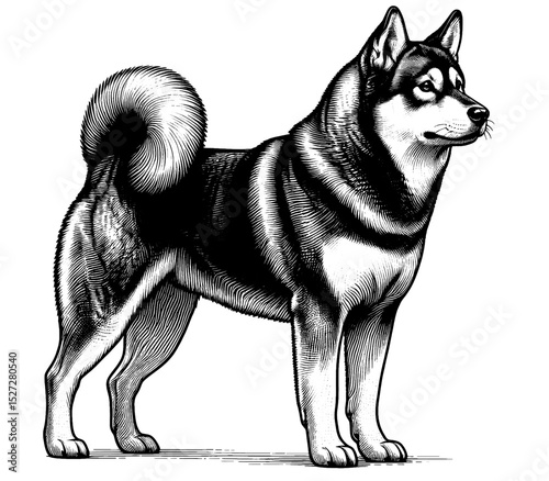 Hand drawn cute Tamaskan in full-body, vector sketch isolated on white background, SVG vector	