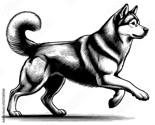 Hand drawn cute Tamaskan in full-body, vector sketch isolated on white background, SVG vector	