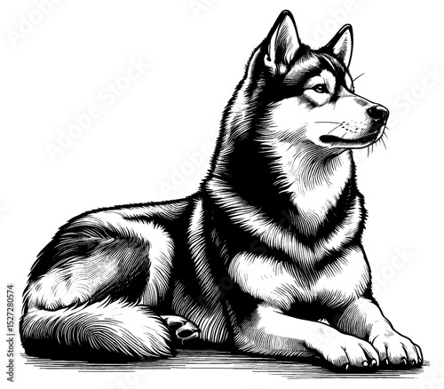 Hand drawn cute Tamaskan in full-body, vector sketch isolated on white background, SVG vector	