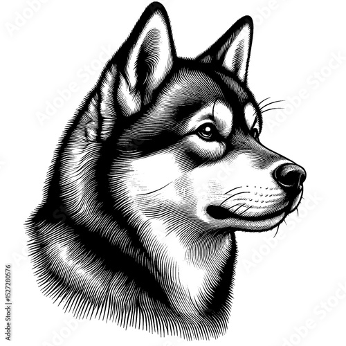 Hand drawn cute Tamaskan portrait, vector sketch isolated on white background, SVG vector