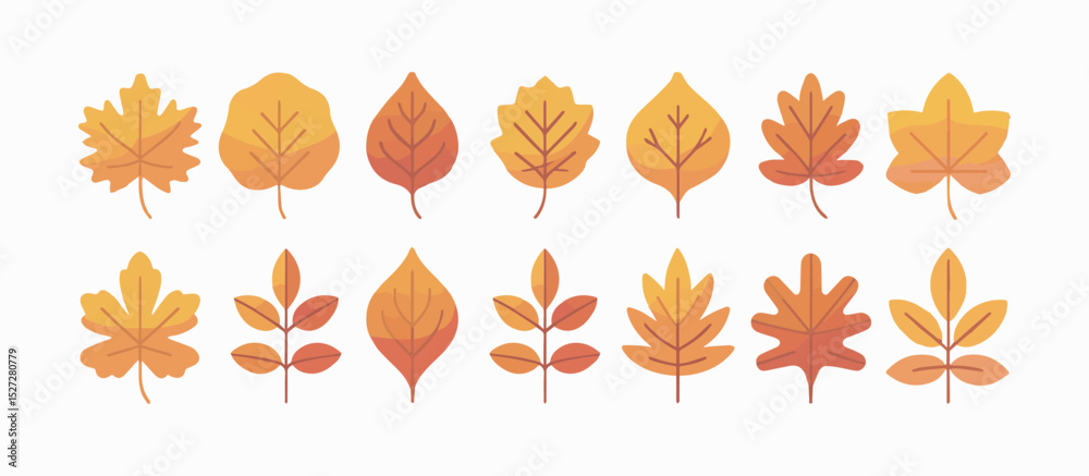 Obraz premium Autumn Leaf Collection Vector Graphics Design featuring various foliage shapes and colors perfect for fall themed projects.