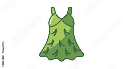 sleeveless dress short skirt green color cute icon flat style transparent background