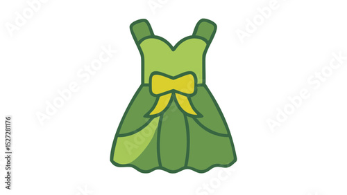 sleeveless dress short skirt green color cute icon flat style transparent background