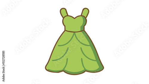 sleeveless dress short skirt green color cute icon flat style transparent background