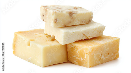 beautifully arranged italian cheese selection on clean ultrabright background