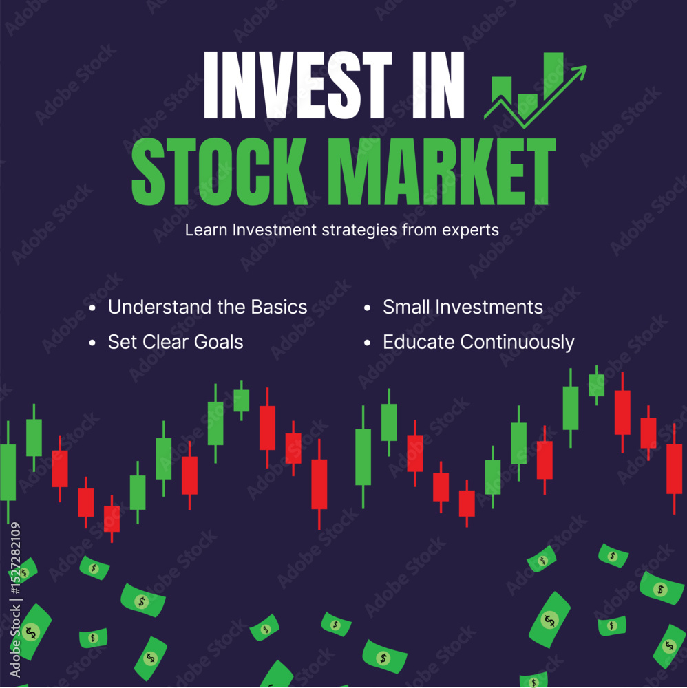 Fototapeta premium Invest in Stock Market Social media poster for promotion
