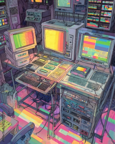 Retro Computer Lab with Vintage Monitors