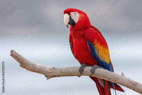 minimalistic of parrot on clean light background emphasizing its ultrabright feathers