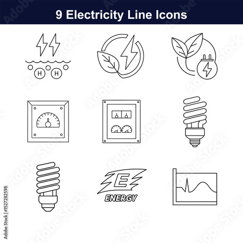 Minimalist Electricity Line Icons – Perfect for Energy, Power, and Utility Projects.