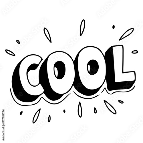 A bold, threedimensional cool word explodes with dynamic energy, isolated on white background