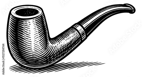 Illustration of tobacco pipe in engraved style black and white on white background