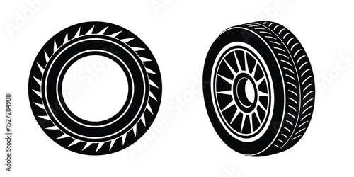 Elegant flat silhouette of a radial car tyre on white