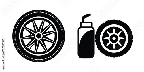 Silhouette of bold tyre with rugged pattern on white