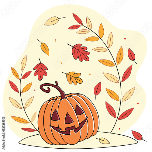 Vector Illustration of Pumpkin and autumn season Fall Leaf