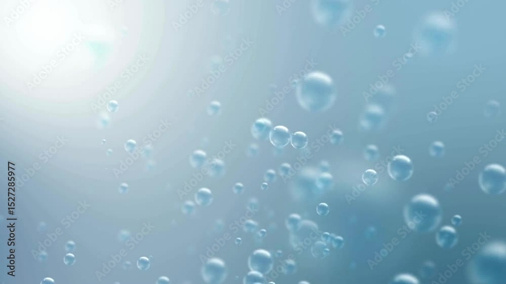 Gentle blue bubbles rise a calming visual representation of purity and serenity with soft ambient