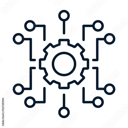 Automatic complex systems of control and management of technological processes. Vector linear icon on a white background.