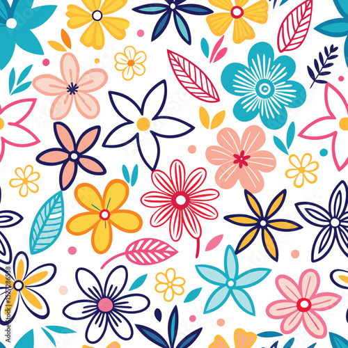 Colorful floral pattern with stylized flowers and leaves