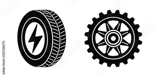 Car tyre silhouette with refined tread profile on white