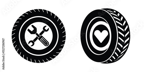 Monochrome car tyre silhouette with bold styling